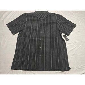 GEORGE Men's Black Striped Short‎ Sleeve Button Down Shirt Sz 42-44 New